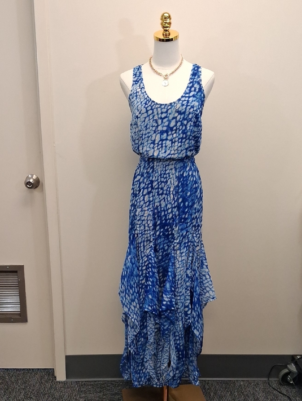 Michael Kors Blue Printed Sleeveless Maxi Dress Size Extra Small